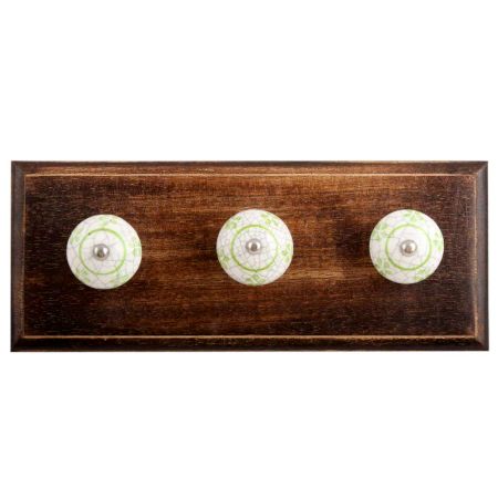 Pea Green Floral Crackle Ceramic Wooden Hook